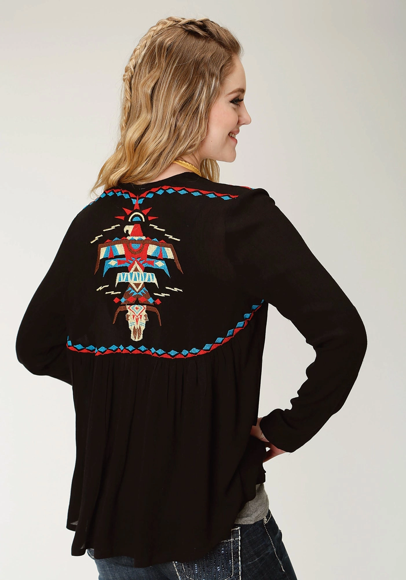 Classic Knit Design Roper Womens Black Cotton Blend Blended Crepe Cardigan