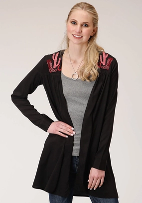 Cozy Must-Have Timeless Style Roper Womens Black Polyester Pink Cactus Cardigan