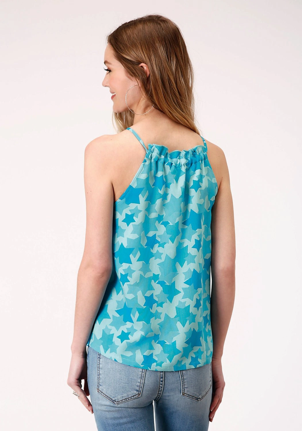 Roper Womens Blue Rayon/Nylon Rodeo Star S/L Tank Top Chic Ensemble Lightweight Comfort