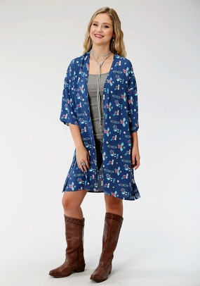 Relaxed Style Roper Womens Blue Rayon/Nylon Summer Aztec L/S Cardigan