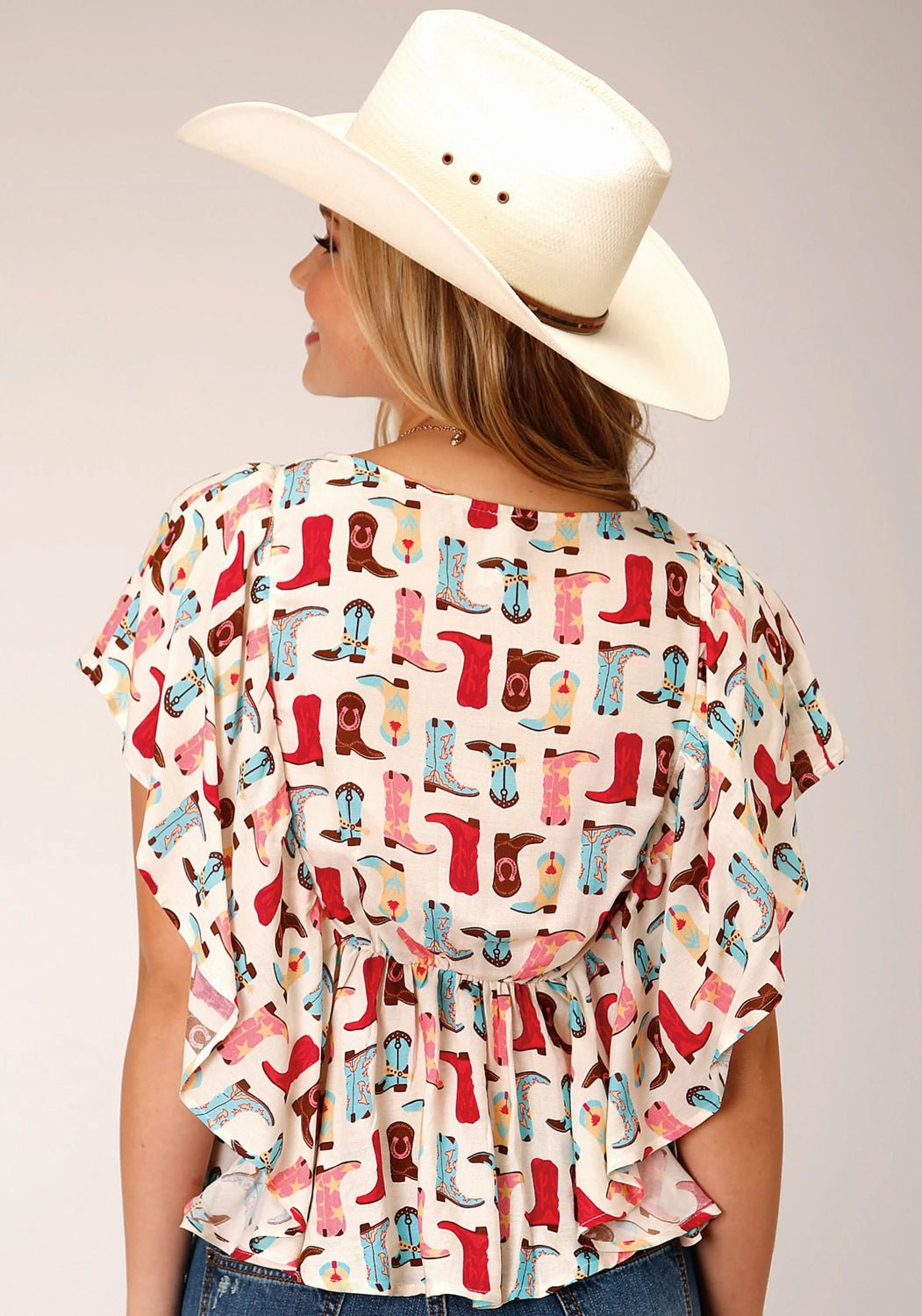 All-Weather Ready Roper Womens Boot Print Multi-Color 100% Rayon S/S Blouse