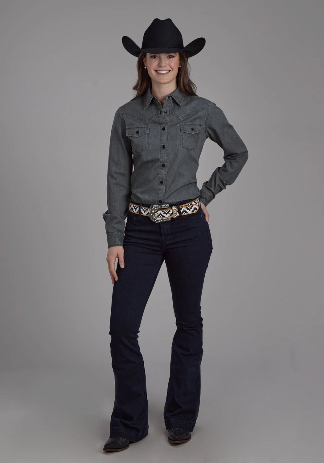 Roper Womens Classic Western Black 100% Cotton L/S Blouse Non Restrictive Armhole