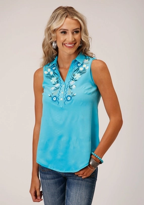 Mature appeal Roper Womens Colorful Embroidery Turquoise 100% Polyester S/L Shirt