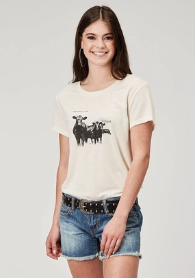 Roper Womens Cow Herd Cream Poly/Cotton S/S T-Shirt birthday party high-low hem