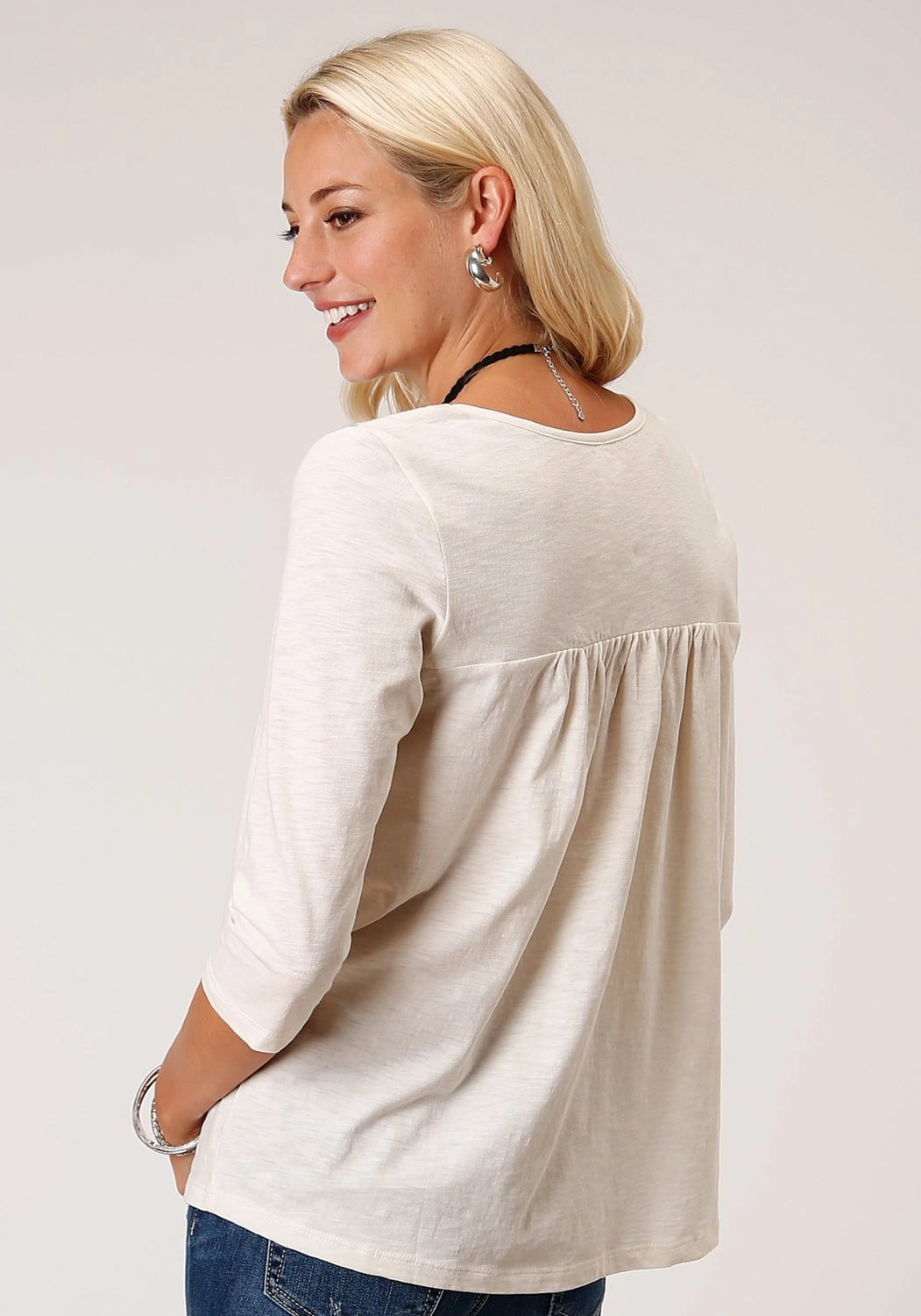 Roper Womens Cream 100% Cotton Fleur de Lis S/S Tunic Earthy Palette