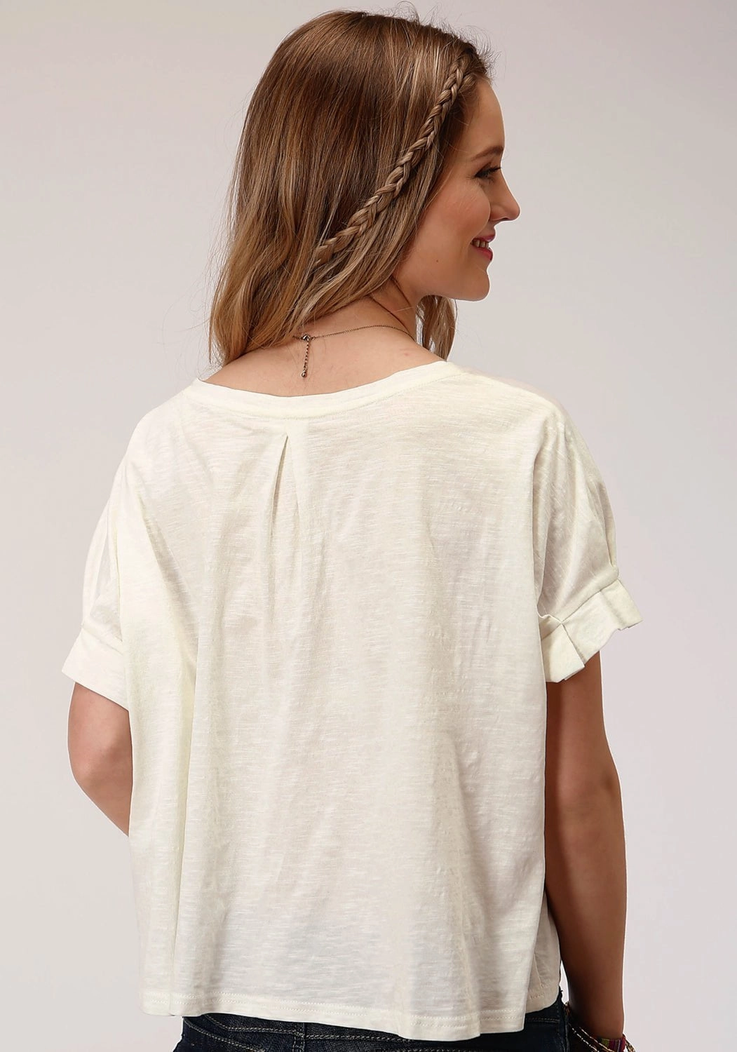 Seamless construction Stylish Detail Roper Womens Cream 100% Cotton Purple Floral S/S T-Shirt