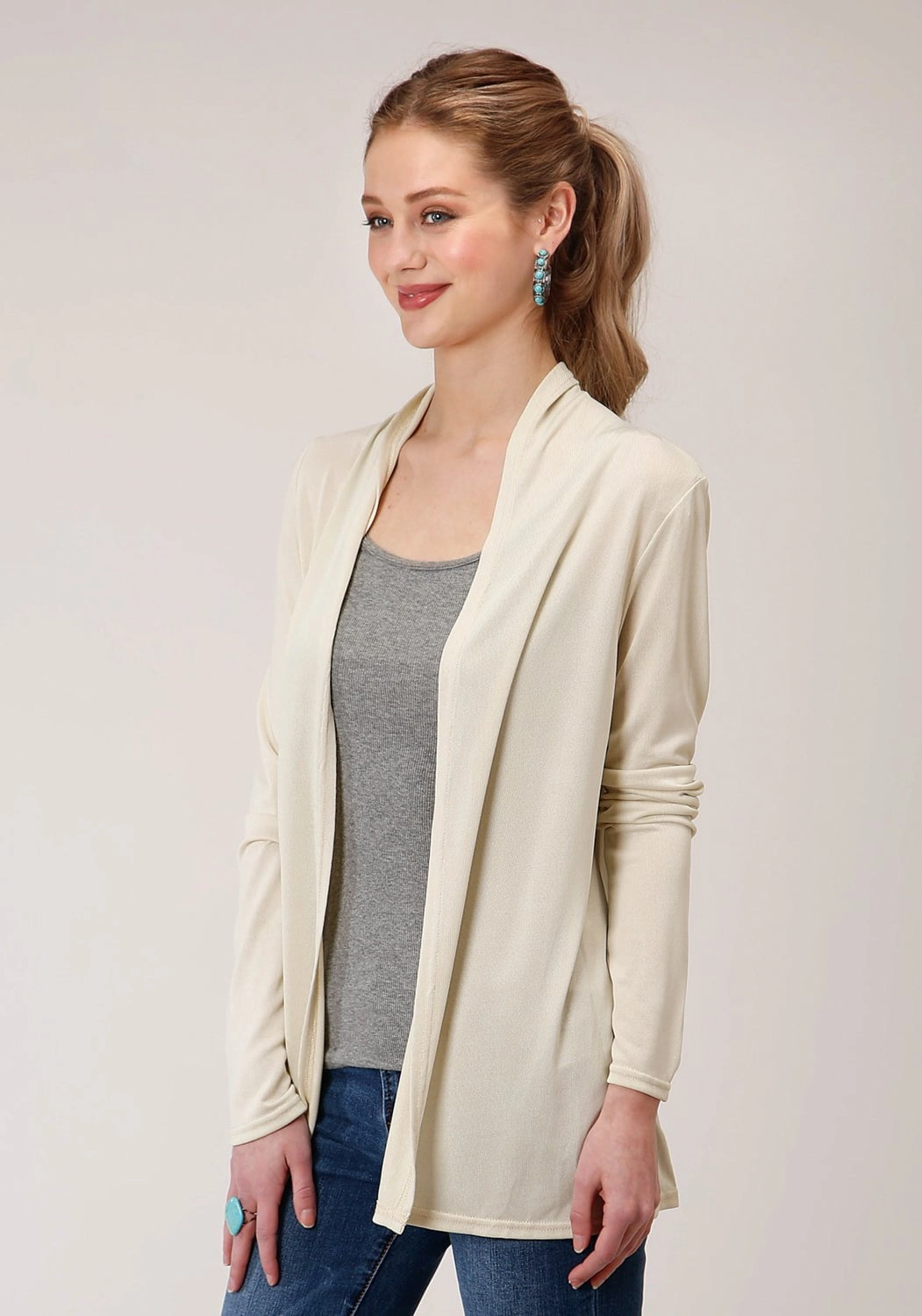 Timeless Fashion Cozy Warm Layer Roper Womens Cream Polyester Aztec Knit Cardigan