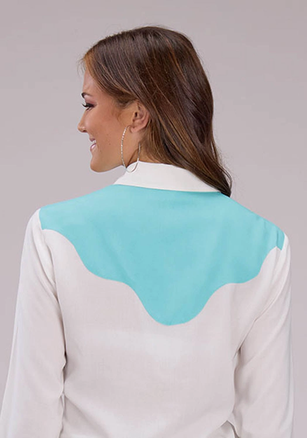 Sophisticated Style Roper Womens Curvy Fancy Yokes Cream/Blue 100% Rayon L/S Shirt