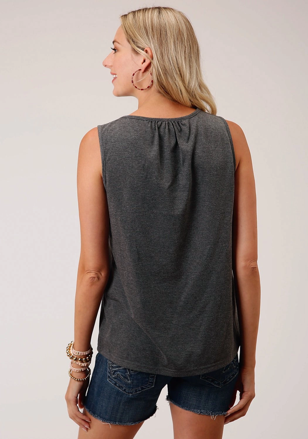 Backpacking Trip Roper Womens Dark Grey 100% Cotton Cross-Stitch S/L Tank Top