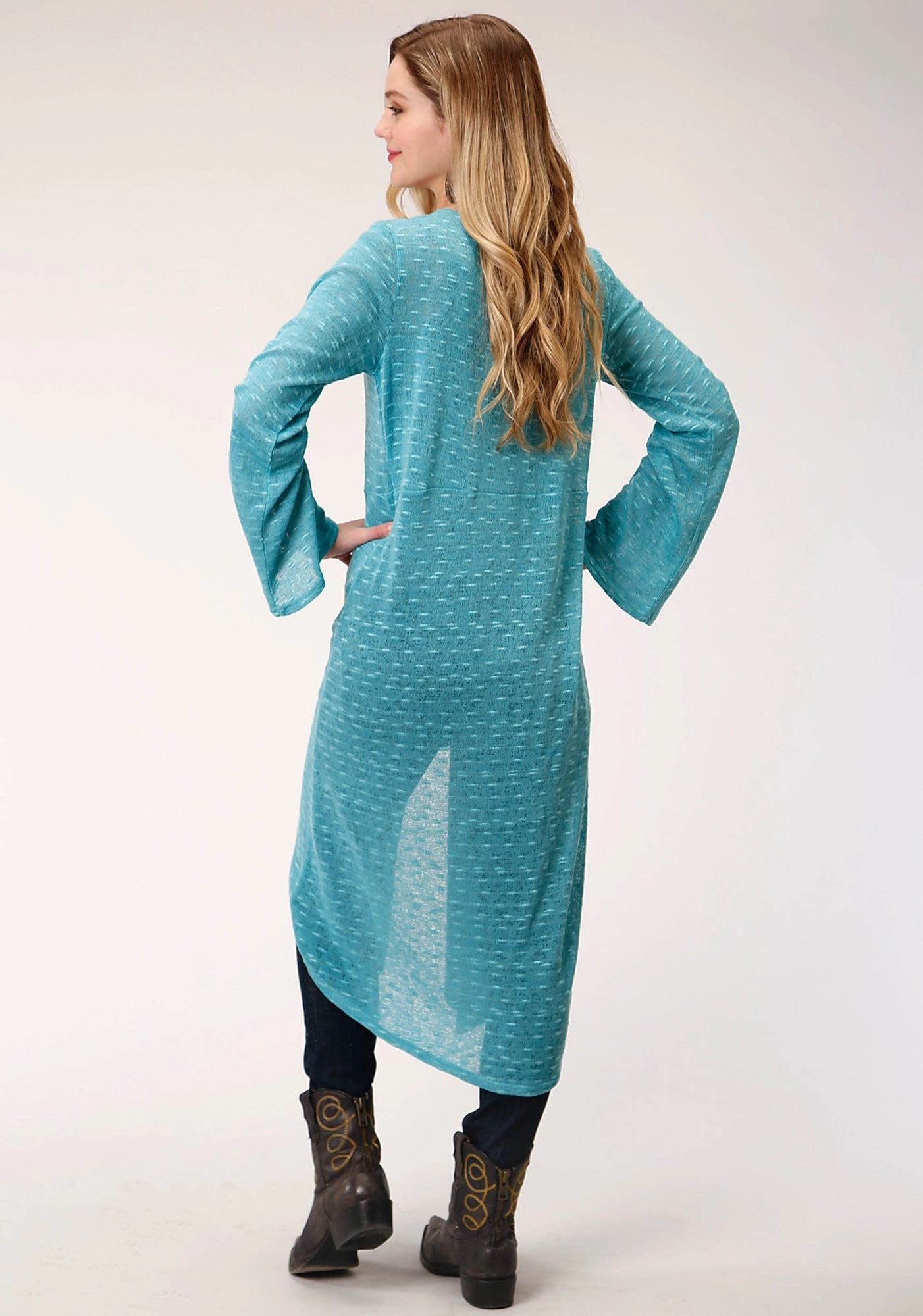 Knit Wearable Lightweight Merino Roper Womens Dark Teal Polyester Long Length Cardigan