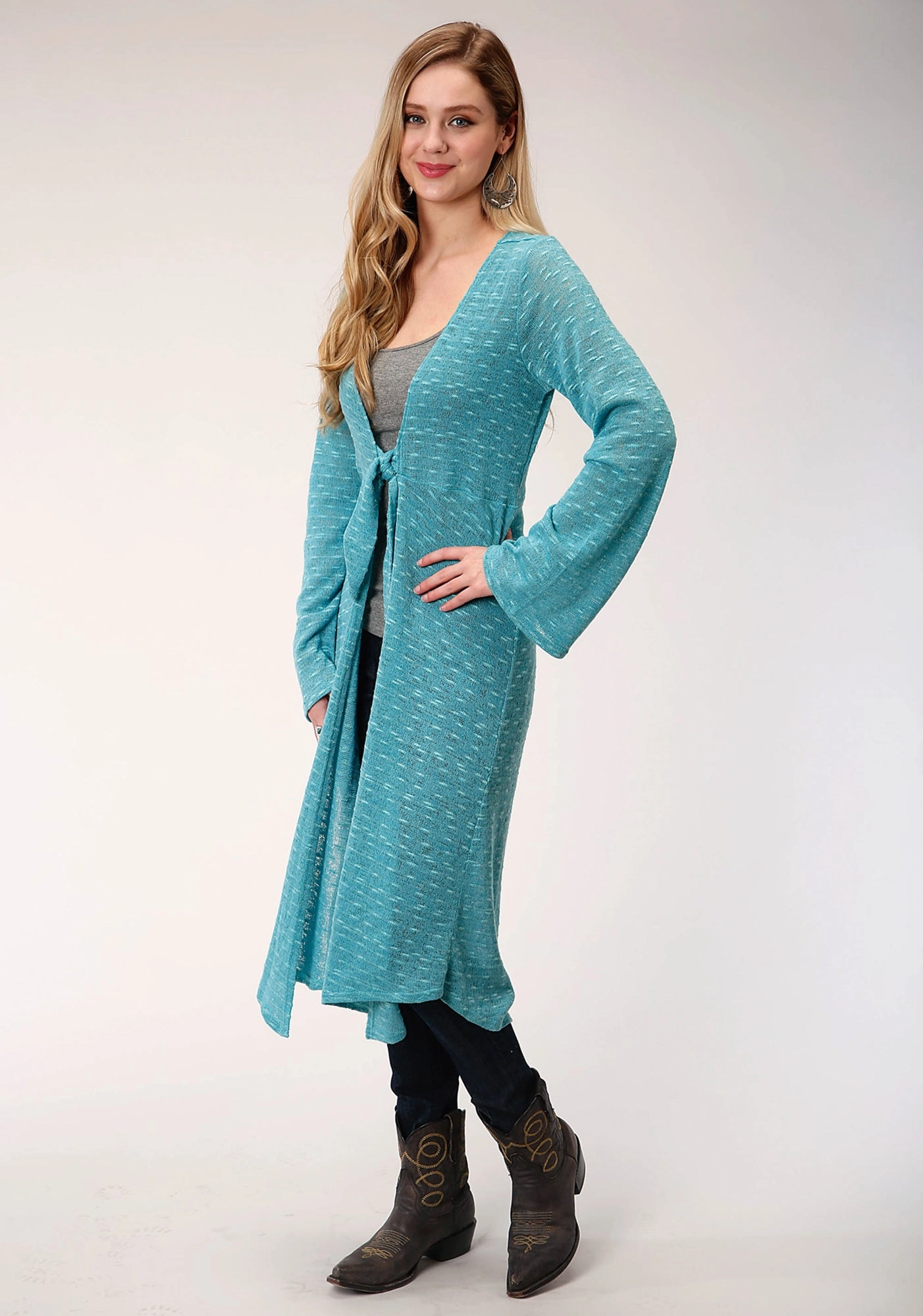 Roper Womens Dark Teal Polyester Long Length Cardigan Timeless Cozy