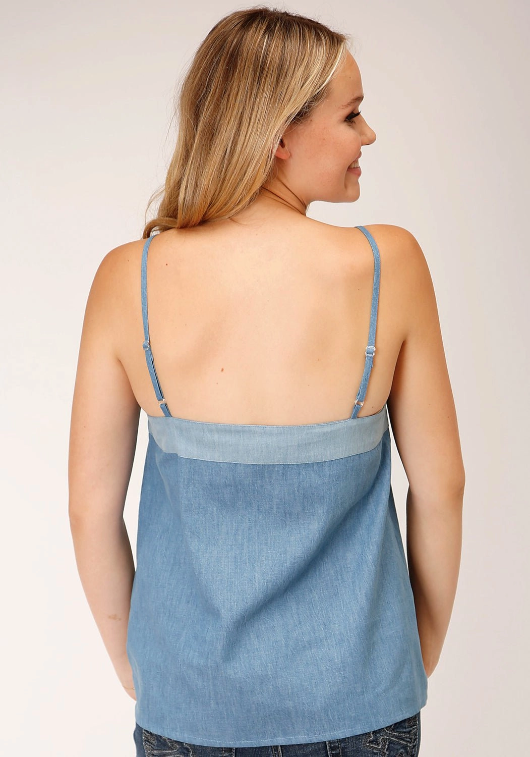 Vintage Wash Weekend Adventure Roper Womens Denim Camisole Blue 100% Cotton S/L Tank Top