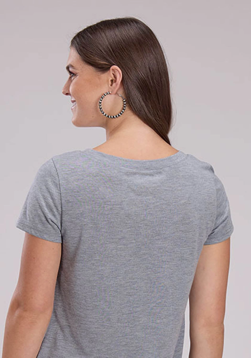 youth trend Roper Womens Desert Road Longhorn Grey Poly/Rayon S/S T-Shirt