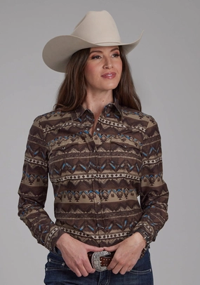 Snug feel Roper Womens Distressed Aztec Brown 100% Cotton L/S Shirt