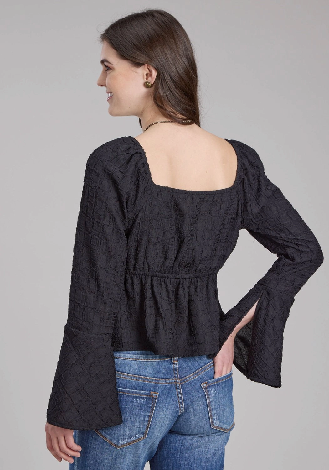 Roper Womens Double Cloth Black 100% Polyester L/S Blouse First Date Sweat-Absorbing