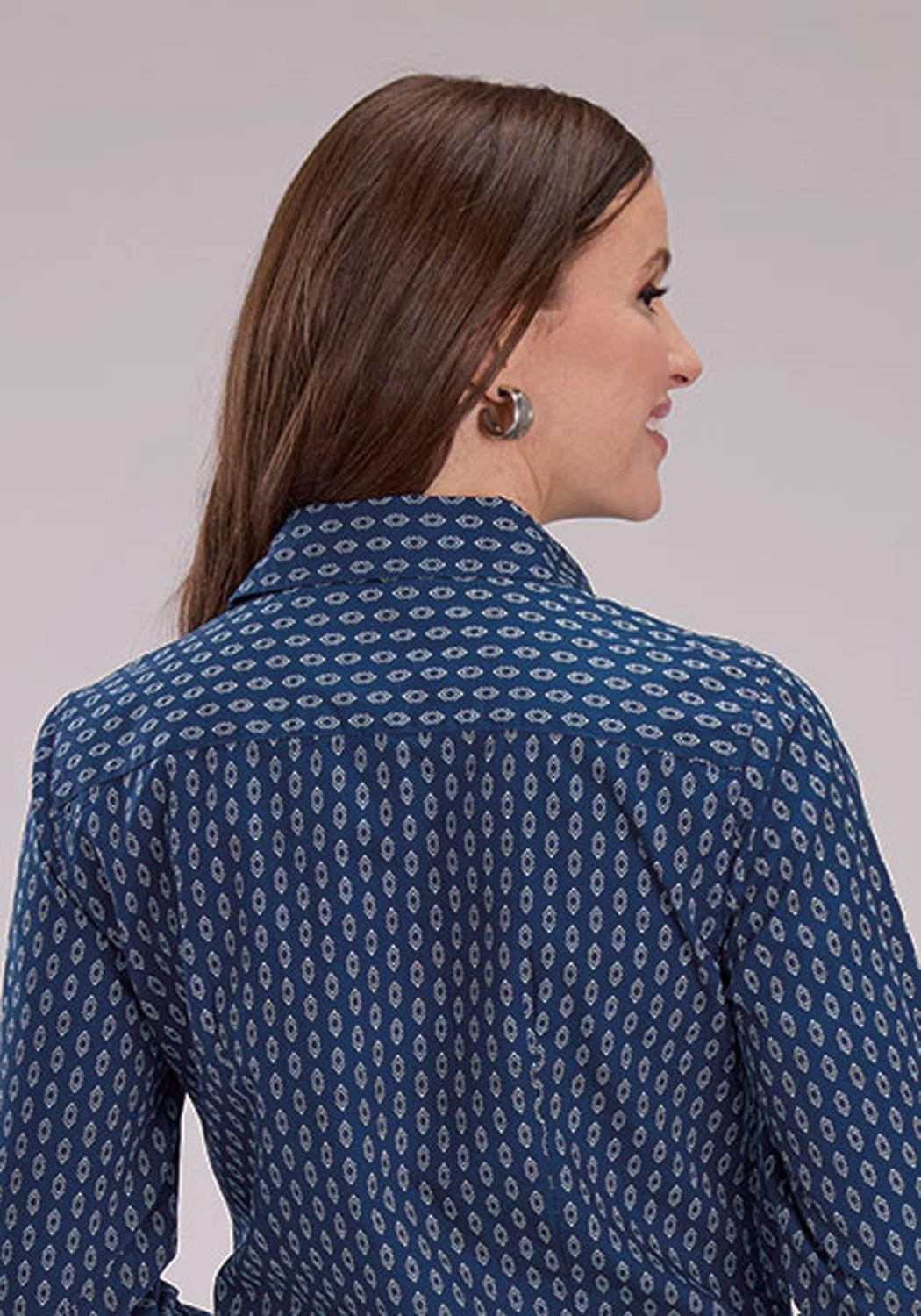 Roper Womens Drybrush Diamonds Blue 100% Cotton L/S Shirt Midweight Textile Work Appropriate