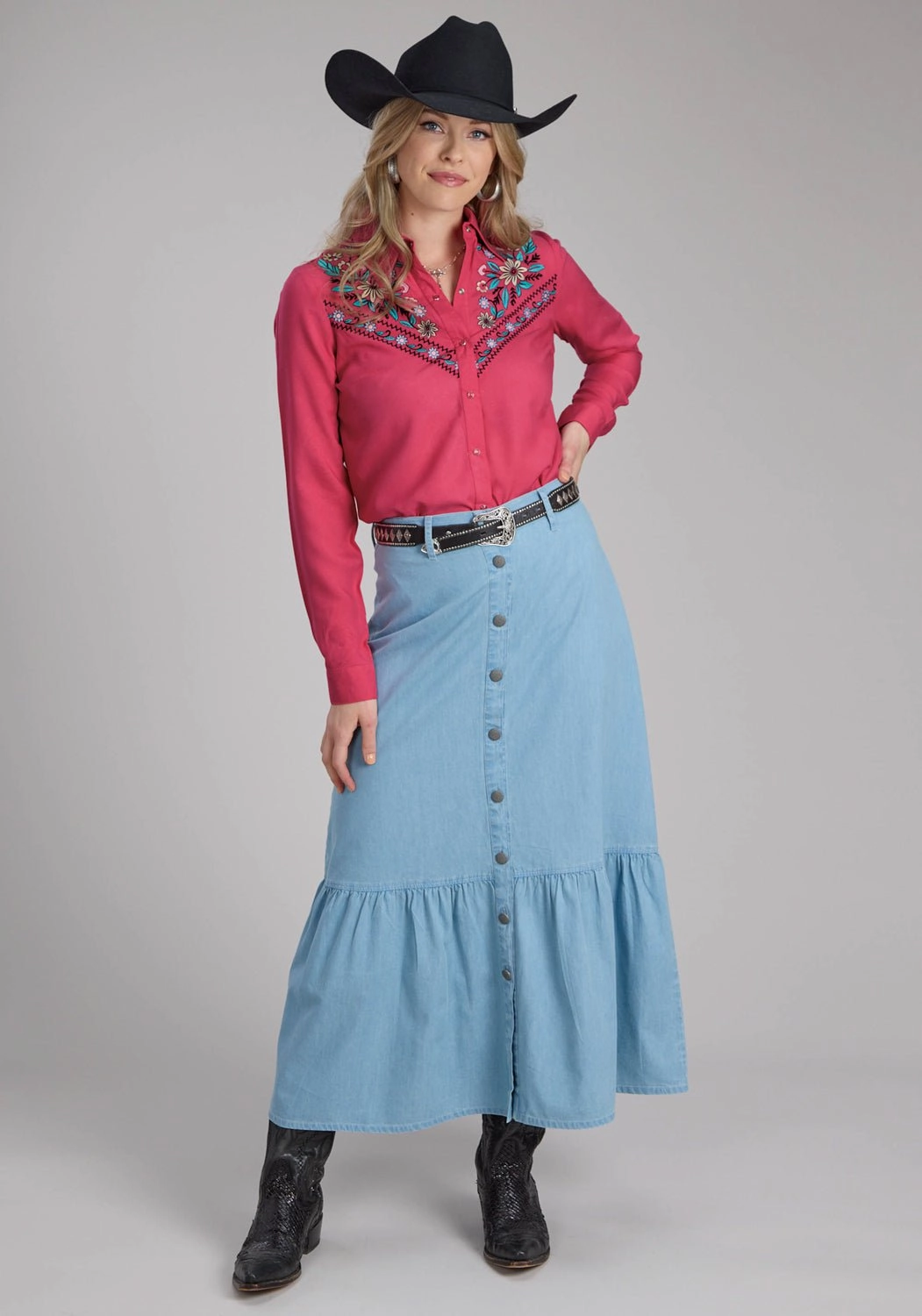 Chic Look Everyday Wear Roper Womens Floral Challis Deep Pink 100% Rayon L/S Blouse