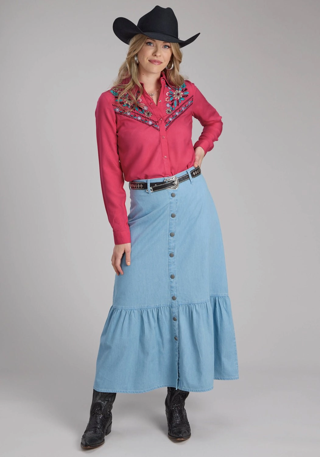 Roper Womens Floral Challis Deep Pink 100% Rayon L/S Blouse Polished Placket Polka Dot