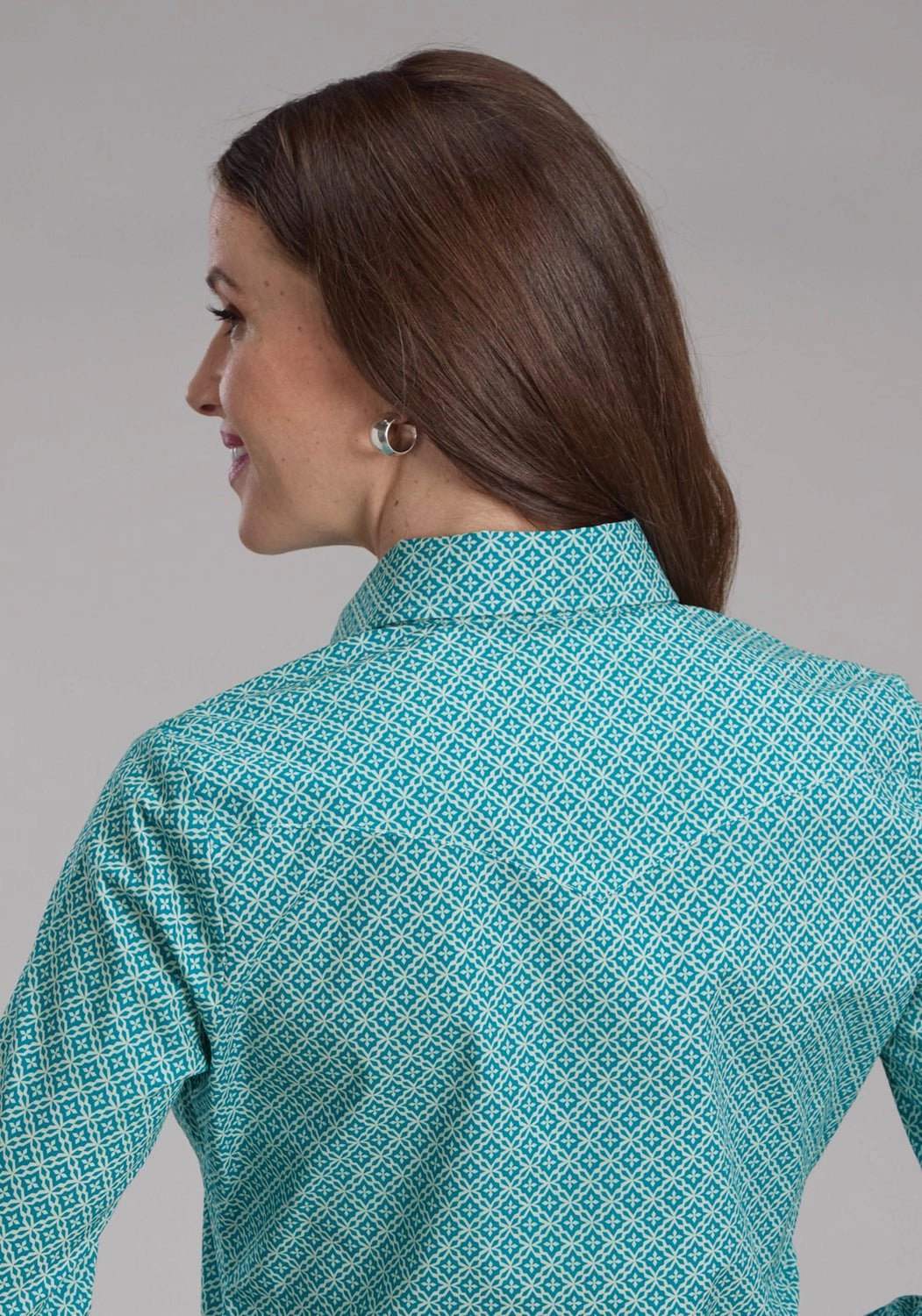 Effortless Comfort Roper Womens Four Point Foulard Turquoise Cotton Blend L/S Shirt