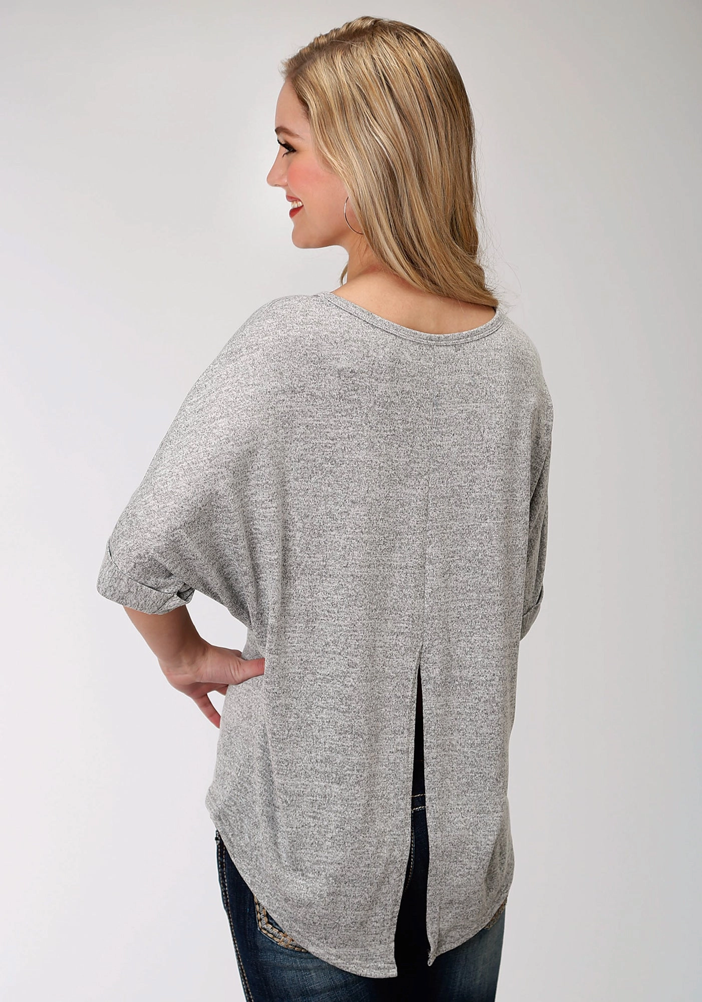 Everyday Comfort Roper Womens Heather Grey Poly/Rayon Split Back Sweater