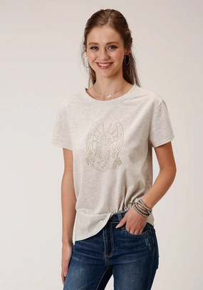 Layering Piece Roper Womens Heather Oatmeal Rayon Horseshoe S/S T-Shirt