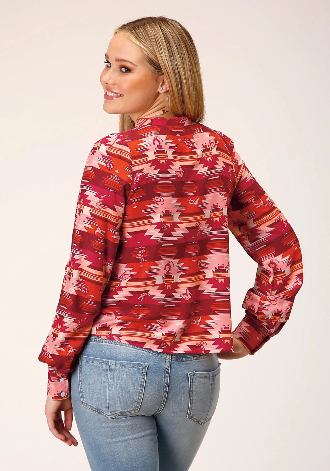 Essential Wardrobe City Exploration Roper Womens Icon Aztec Red Rayon/Nylon L/S Blouse