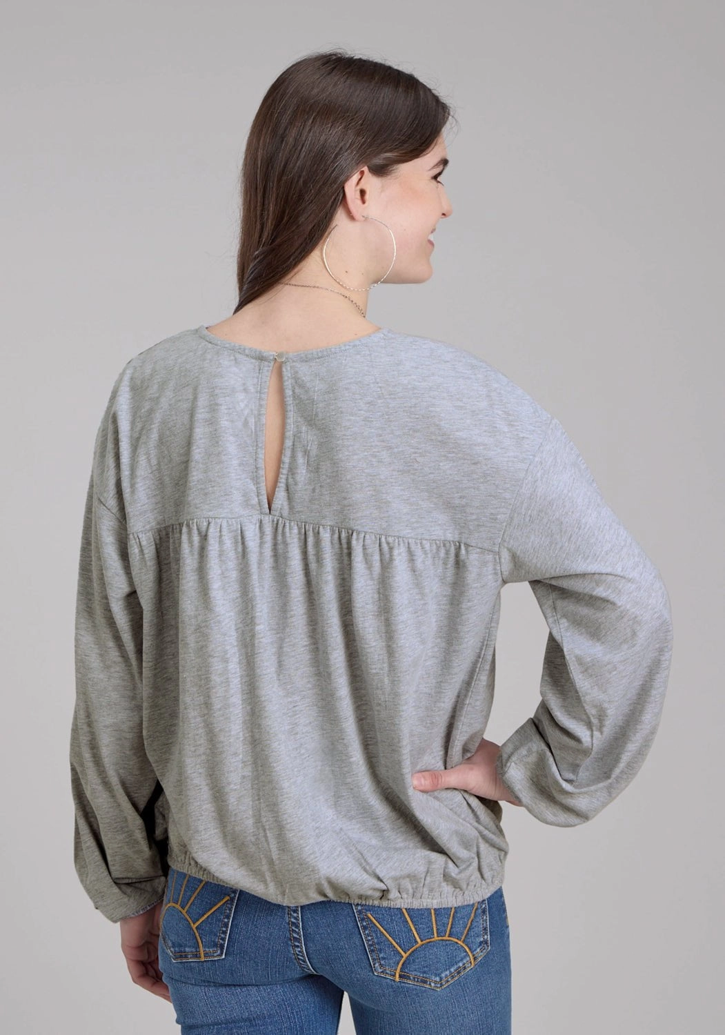 Midweight Textile Roper Womens Jersey Knit Grey Cotton Blend L/S Blouse