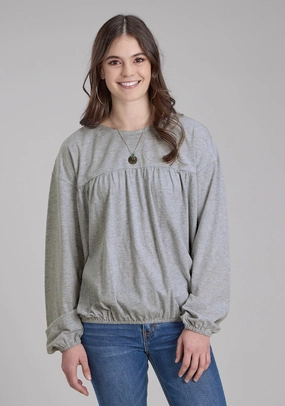 Roper Womens Jersey Knit Grey Cotton Blend L/S Blouse Durable Thread Construction birthday celebration