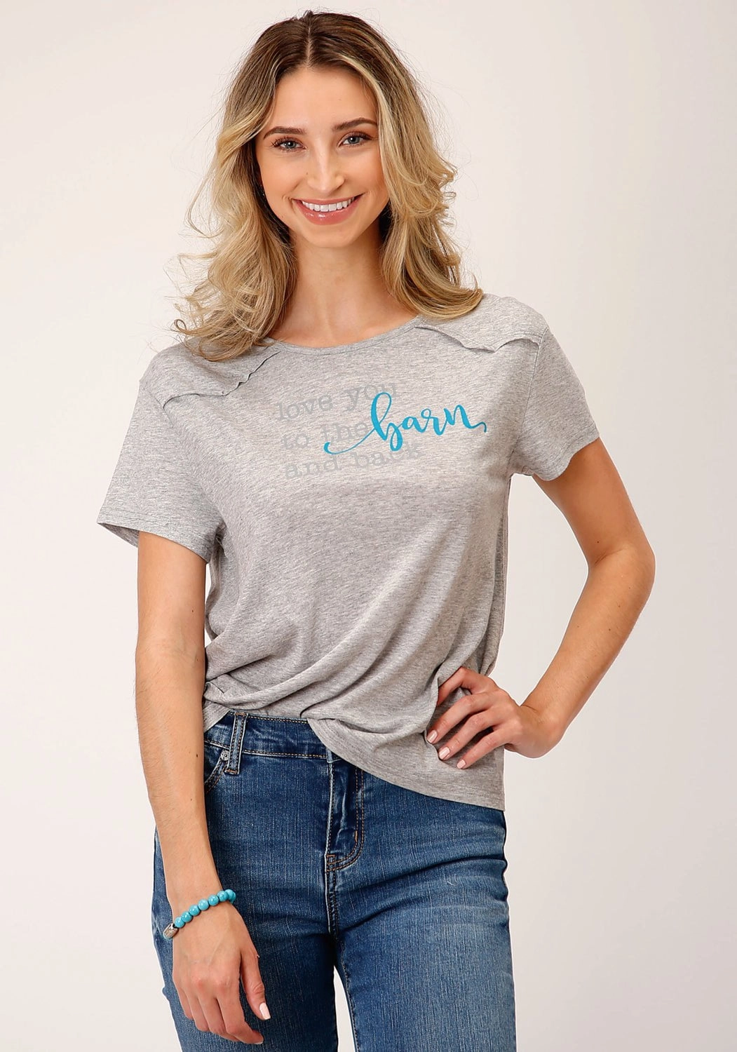 Polished Style Roper Womens Love You Barn Grey Poly/Rayon S/S T-Shirt