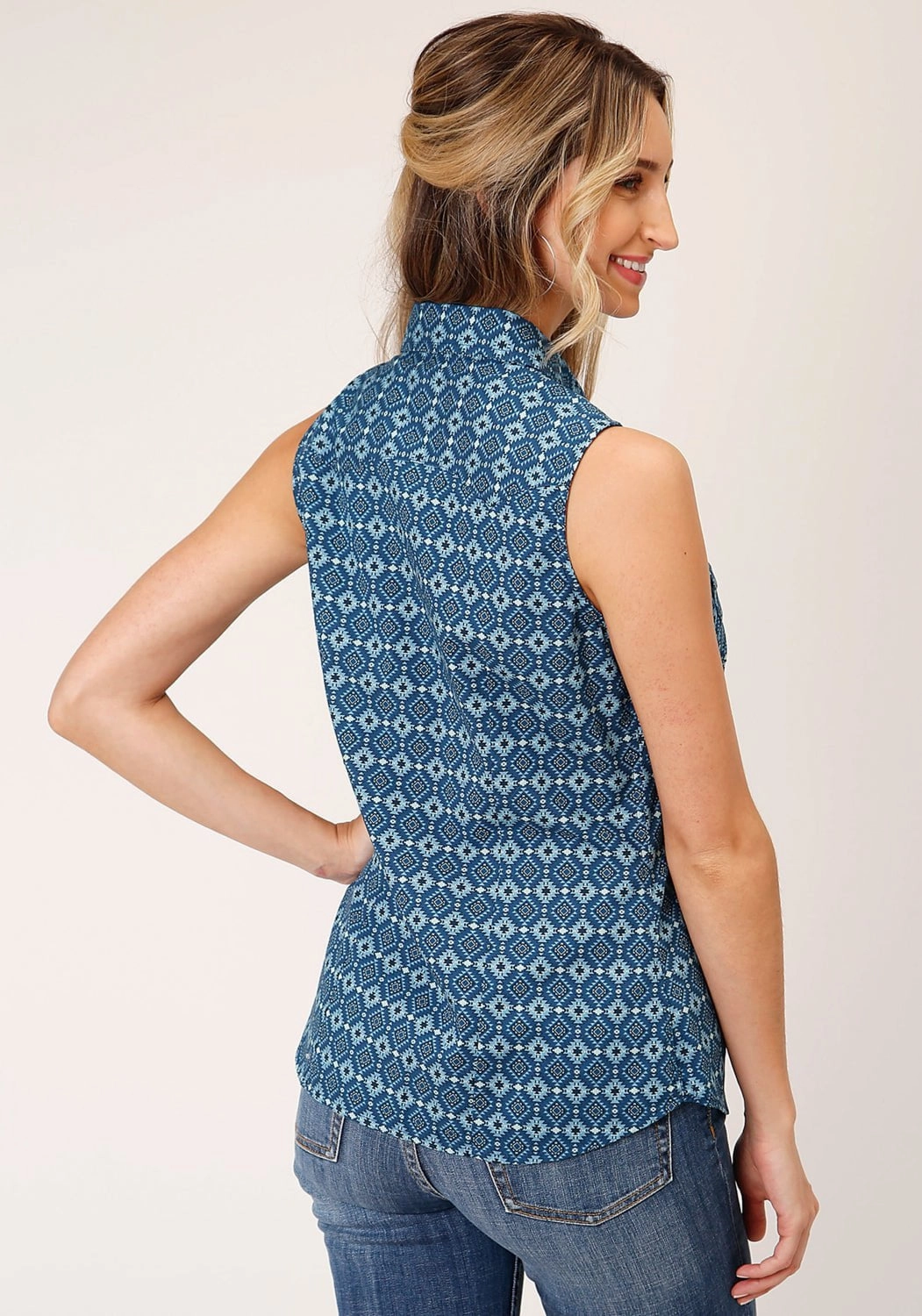 Roper Womens Mini Aztec Blue 100% Cotton S/L Shirt All day wearability Temperature Regulating