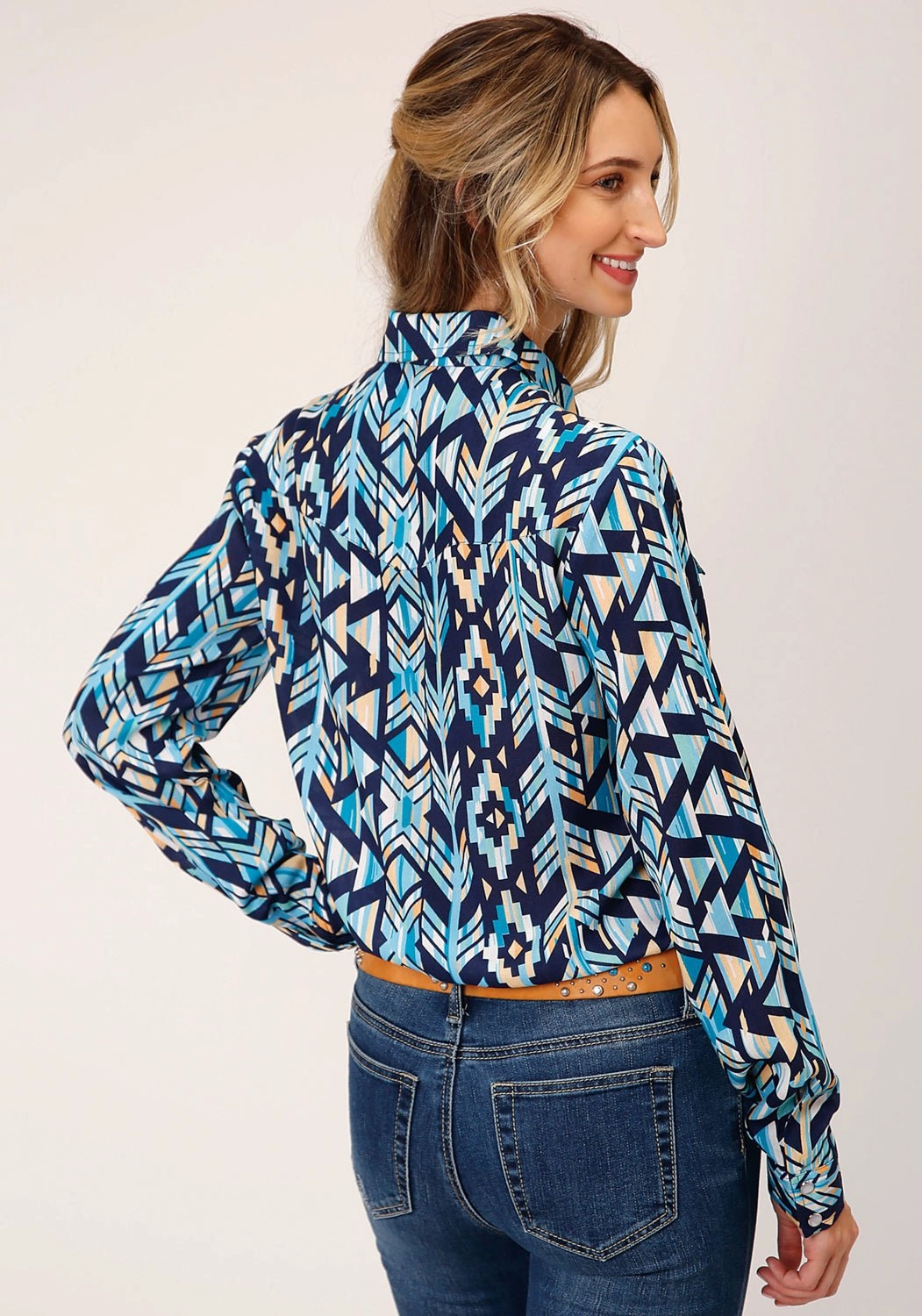 Roper Womens Modern Aztec Blue Rayon/Nylon L/S Shirt Reinforced Elasticity Thermal regulation