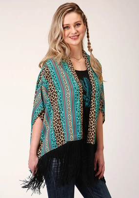 Casual Knit Eco Conscious Packaging Roper Womens Multi-Color Rayon/Nylon Leopard Stripe Poncho