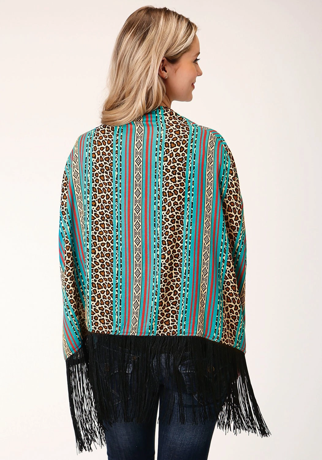 Eco Conscious Manufacturing Colorfast Dye Method Roper Womens Multi-Color Rayon/Nylon Leopard Stripe Poncho