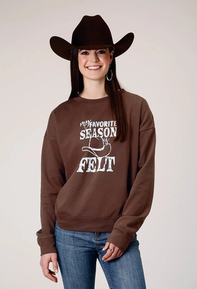 Roper Womens My Favorite Season Brown 100% Cotton Sweatshirt Cold Weather Gear