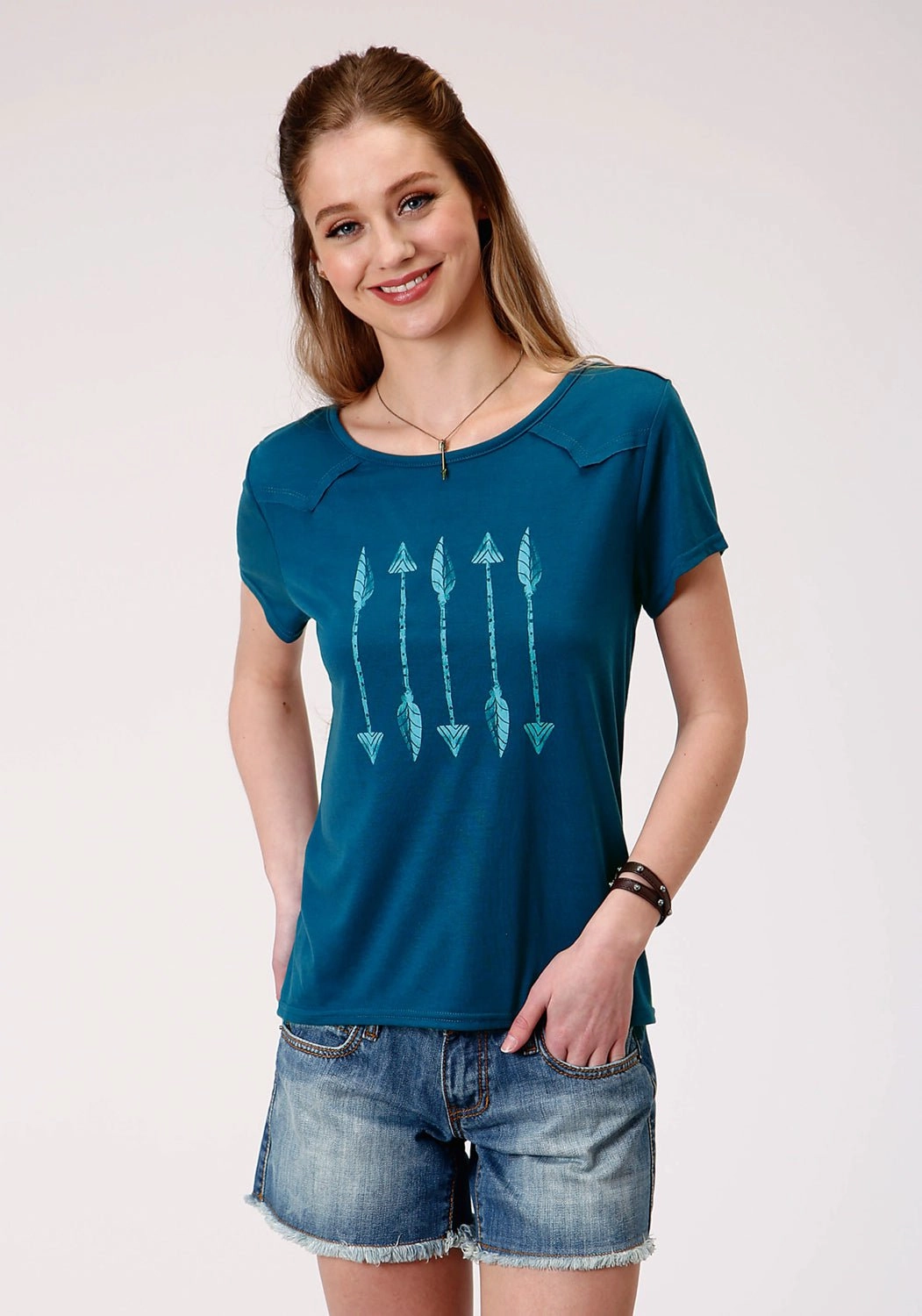 tailored look Comfort-First Roper Womens Navy Poly/Rayon Arrows Swing S/S T-Shirt