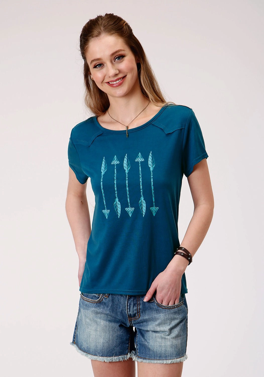 Soft Stretch Collar Poolside Lounge Roper Womens Navy Poly/Rayon Arrows Swing S/S T-Shirt