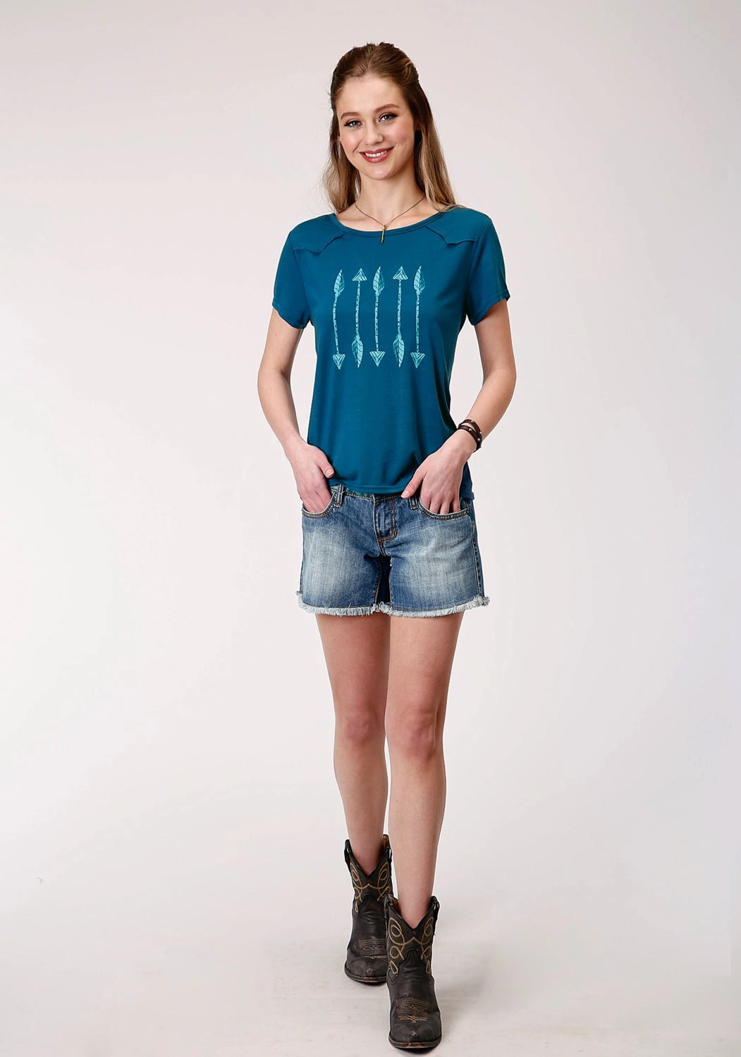 Classy Detail mix and match Roper Womens Navy Poly/Rayon Arrows Swing S/S T-Shirt