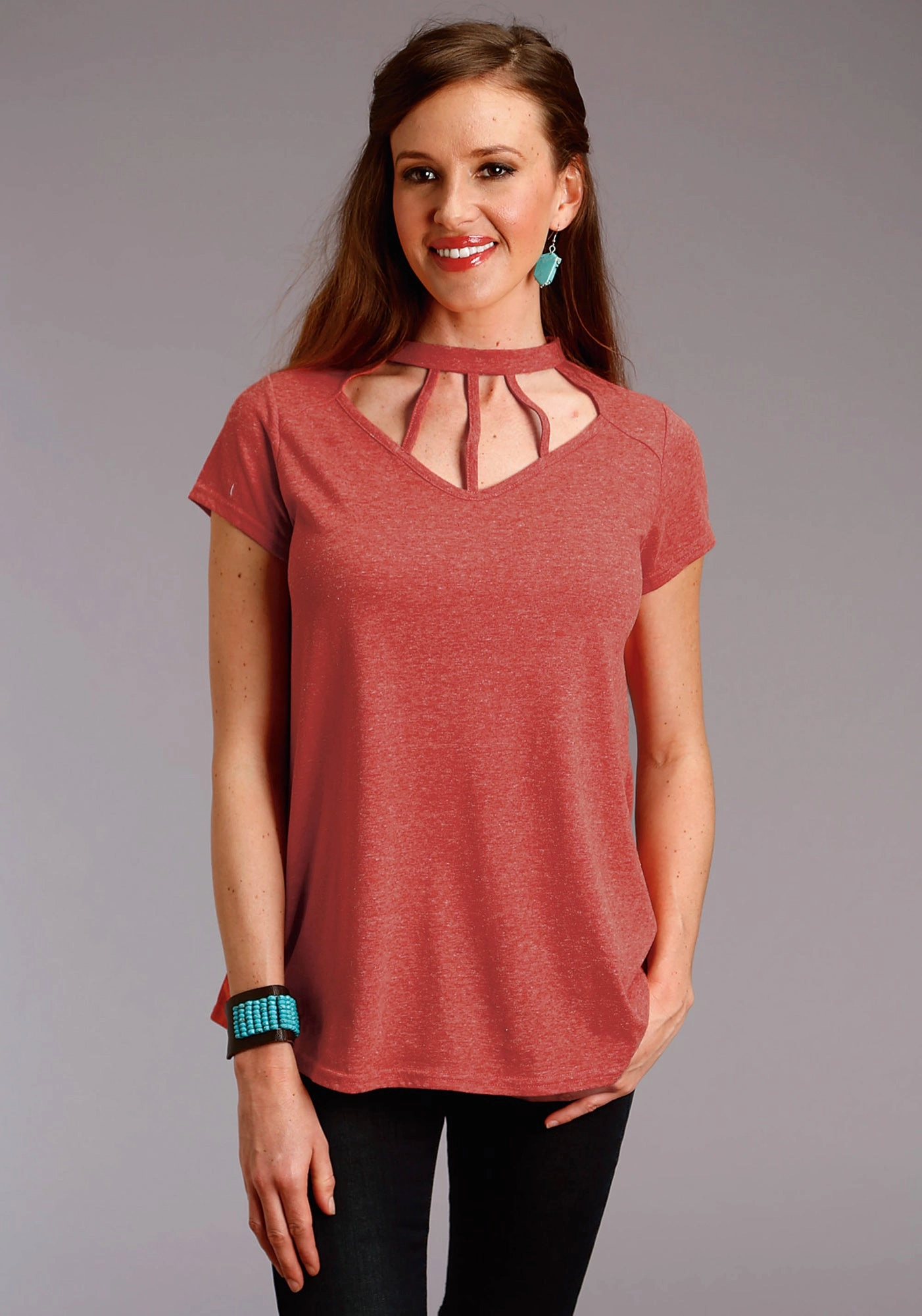 Roper Womens Red Poly/Cotton Taos Sunrise S/S T-Shirt Friends Meetup
