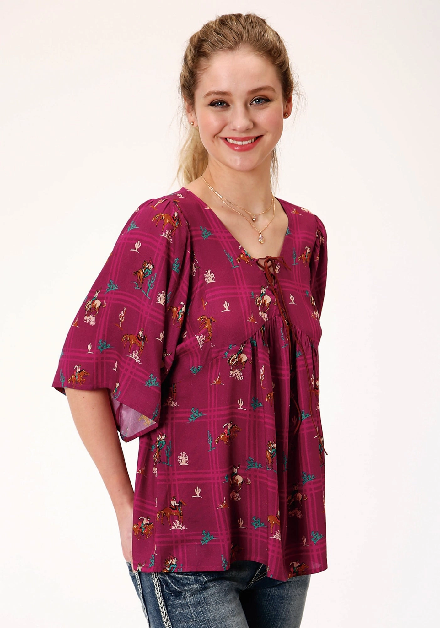 Roper Womens Red Rayon/Nylon Retro Cowboys S/S Blouse Versatile Styling Anniversary Celebration