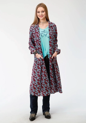 Wrinkle Resistant Textile Layering Style Roper Womens Red Rayon/Nylon Turquoise Stampede Cardigan