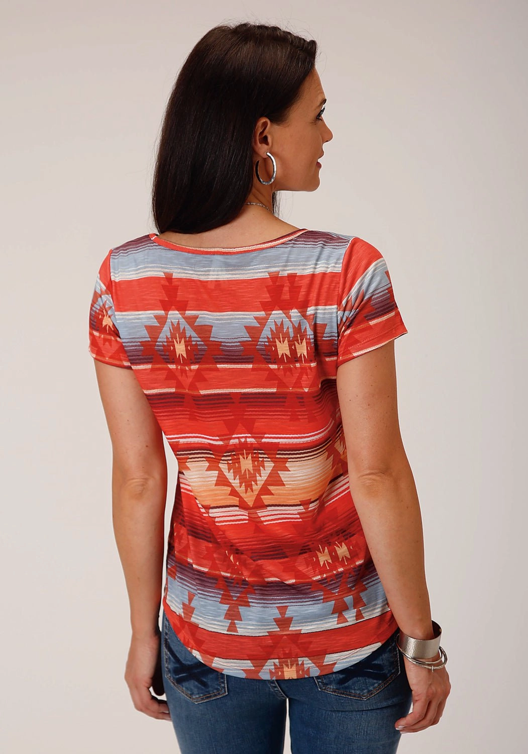Roper Womens Red Sublimation Multi-Color 100% Polyester S/S Blouse gender-neutral
