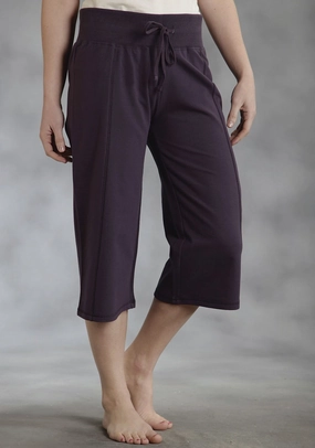 Roper Womens Solid Knit Blue 100% Cotton Capri Pants Style Upgrade