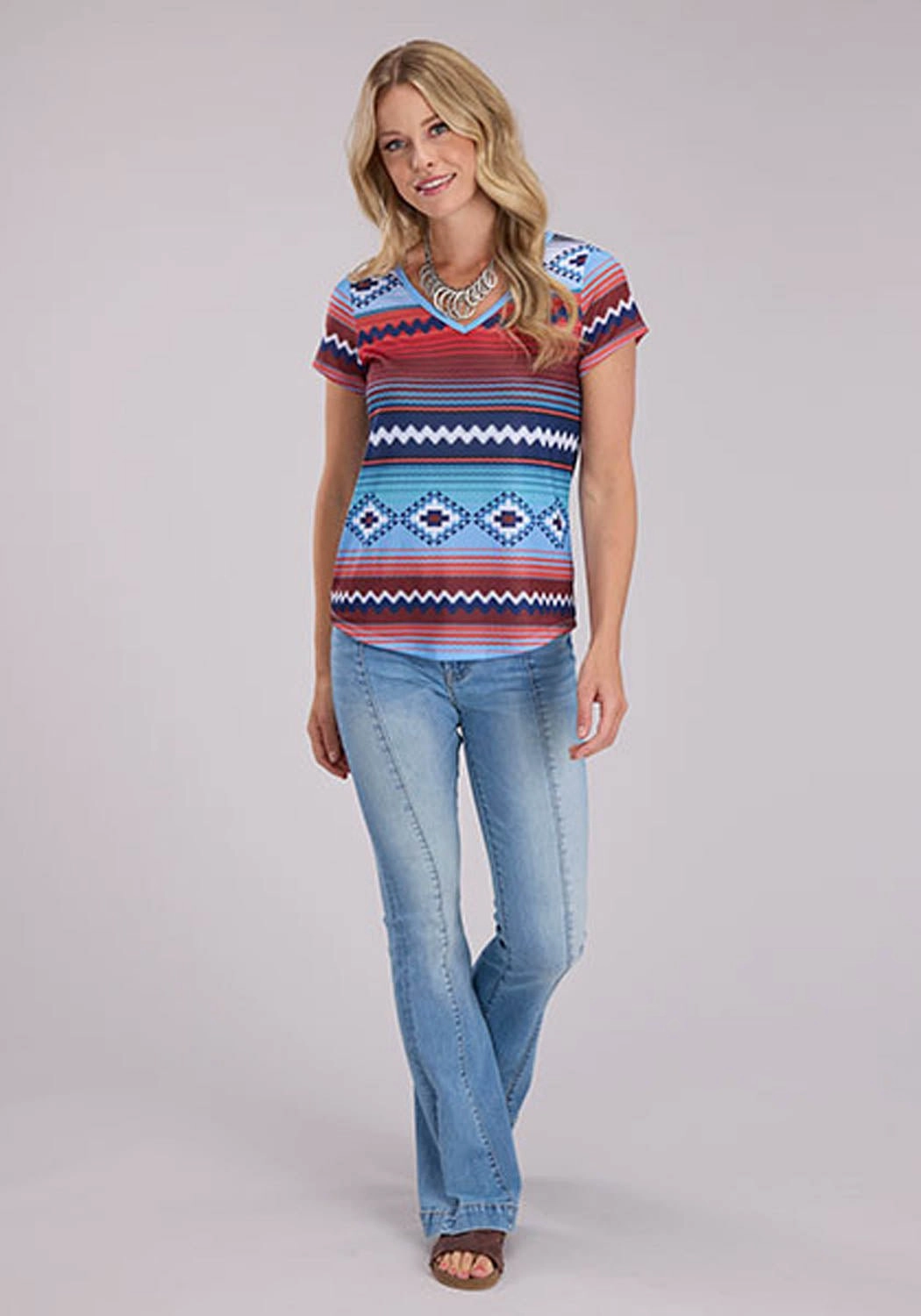 Smart Appearance Roper Womens Southwestern Sublimation Multi-Color Poly/Spandex S/S Tunic