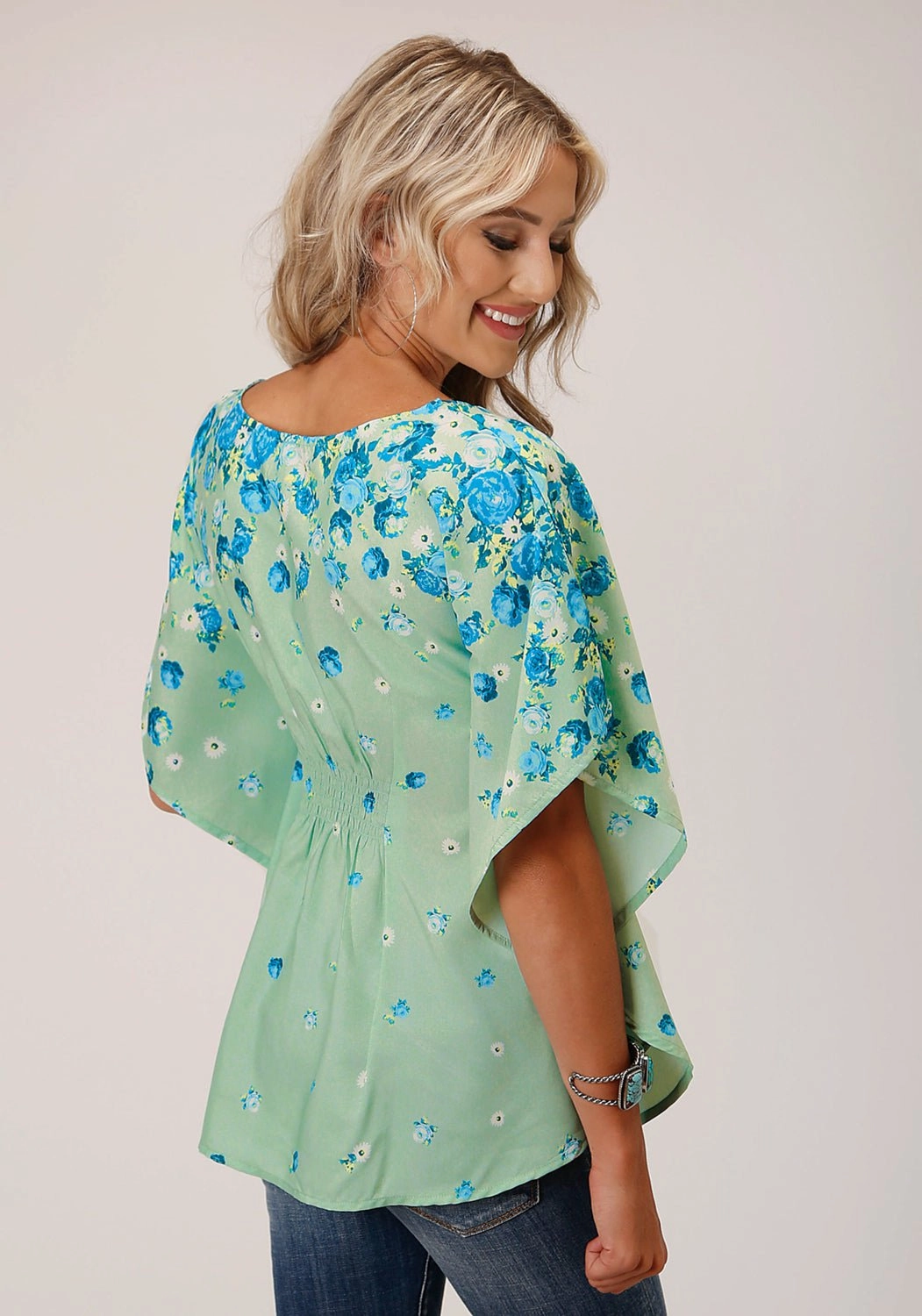 Smart Look Youth fashion Roper Womens Summer Floral Sage Polyester S/S Blouse