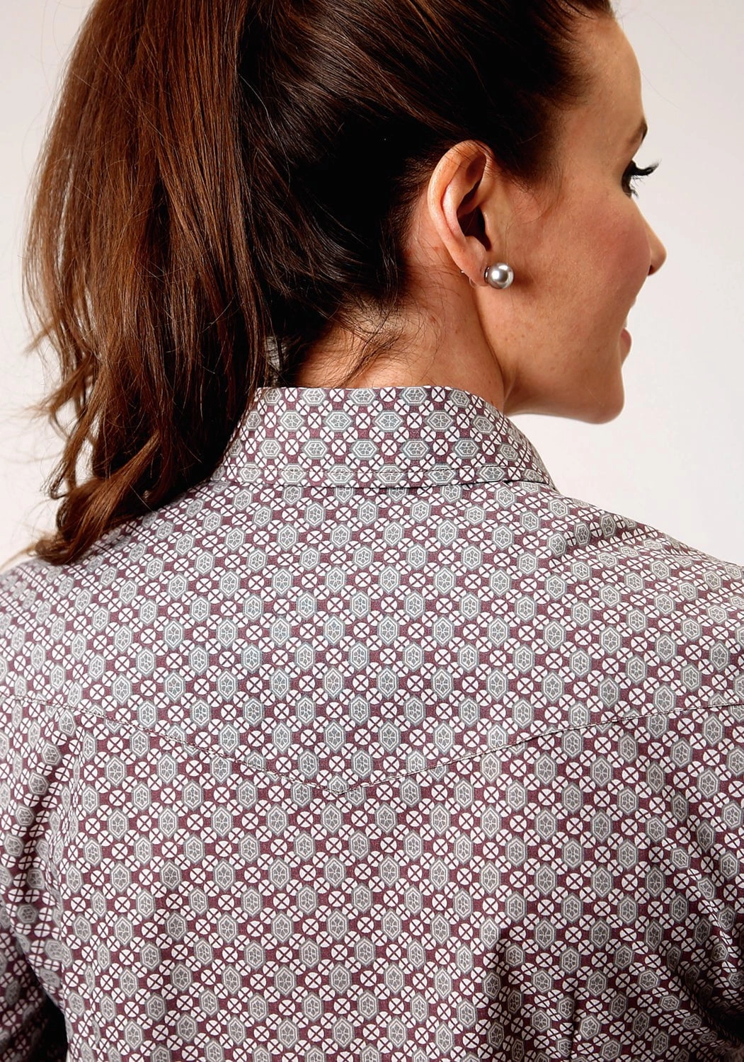 Roper Womens Taupe Retro Wine Cotton Blend L/S Shirt Work Appropriate Relaxed Style