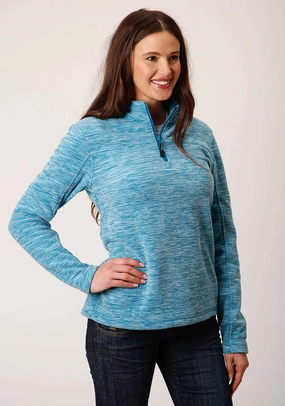 Flex Knit Ribbing Roper Womens Teal Polyester Western Pullover Jacket
