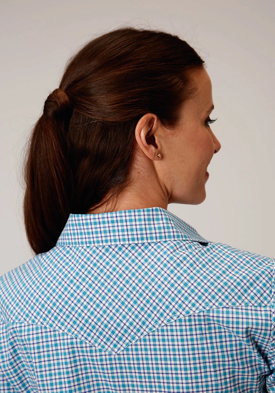 Roper Womens Turquoise Cotton Blend Stretch Check S/S Shirt Outdoor Gear