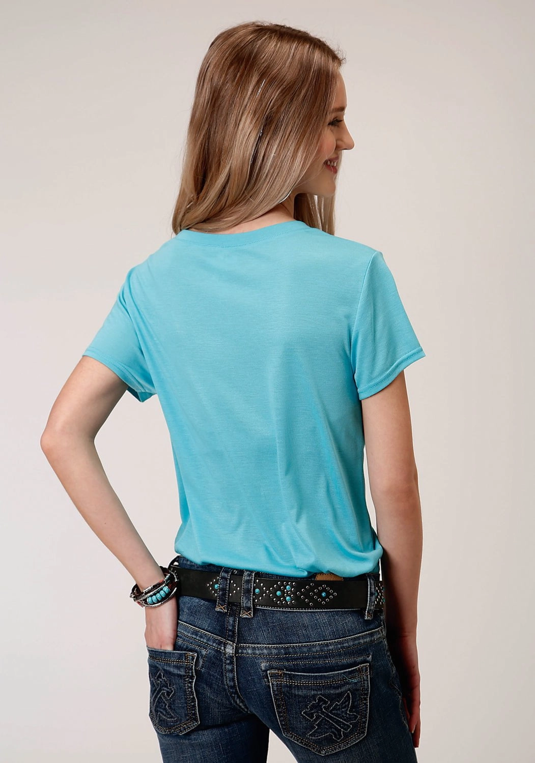 Roper Womens Turquoise Poly/Rayon Horse Rider S/S T-Shirt Casual Sophistication Eco-Friendly Fabric