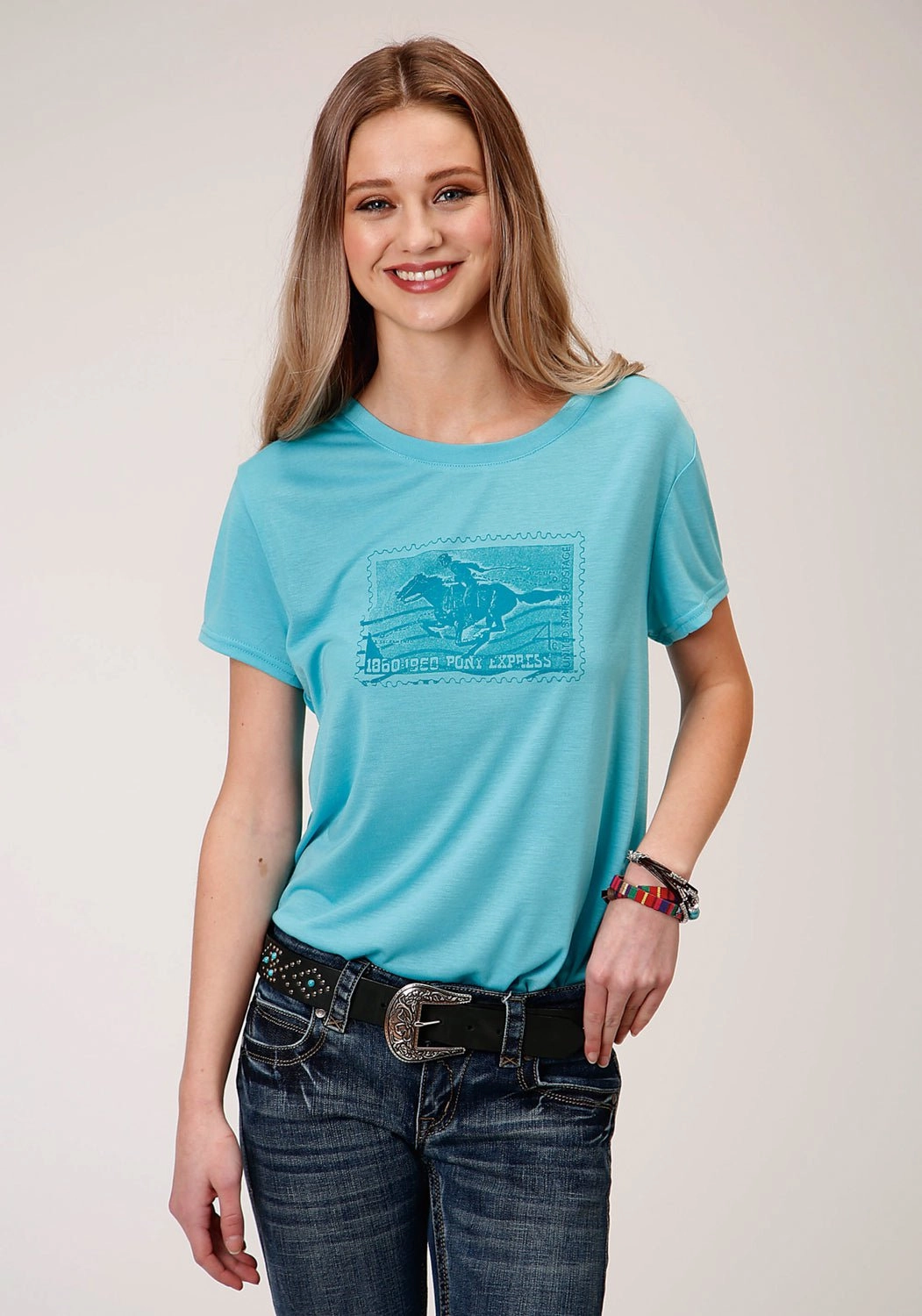 Loose style Roper Womens Turquoise Poly/Rayon Horse Rider S/S T-Shirt