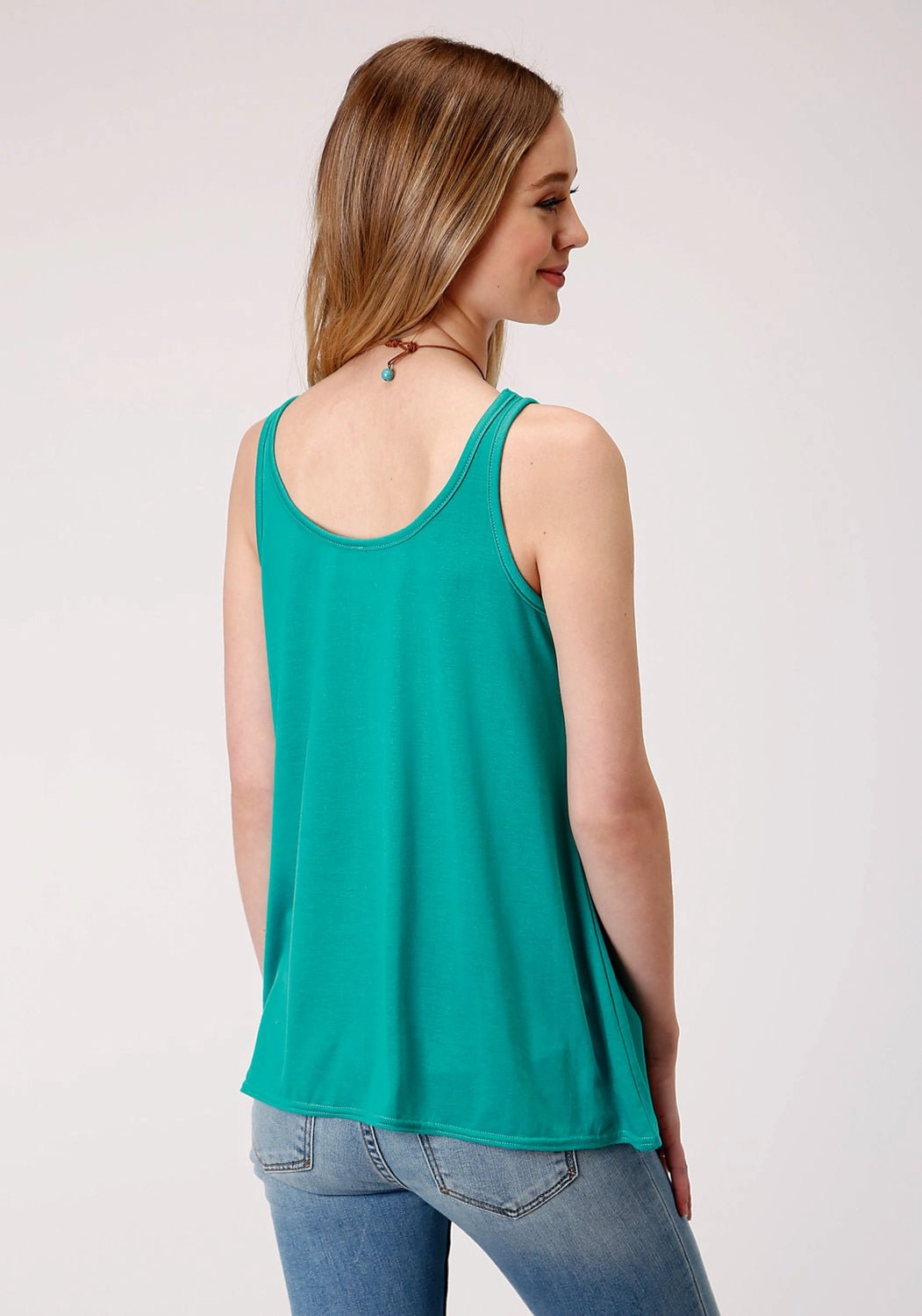 Roper Womens Turquoise Poly/Rayon Loose Fit Buffalo S/L Tank Top Neutral Toned Stitching Wrinkle-Free